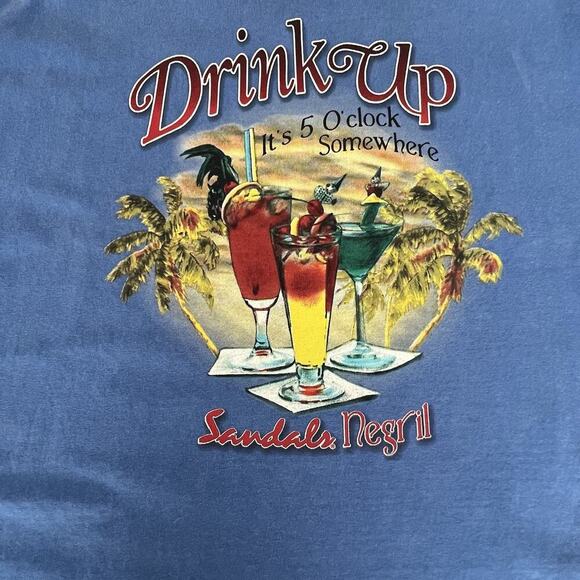 Sandals Negril Jamaica It’s 5 O’Clock Somewhere Blue Tee Shirt LG NWT - Picture 2 of 9